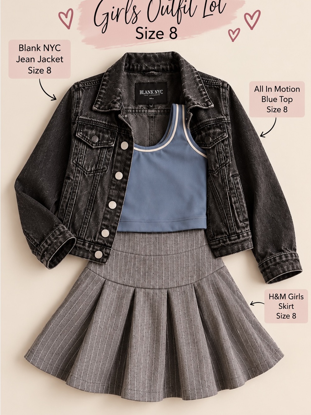 Blank NYC Washed Black Denim Jacket Lot- incl H&M preppy skirt and blue crop - Picture 3 of 3